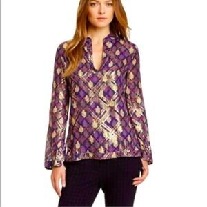 NWT Tory Burch purple plaid chiffon top